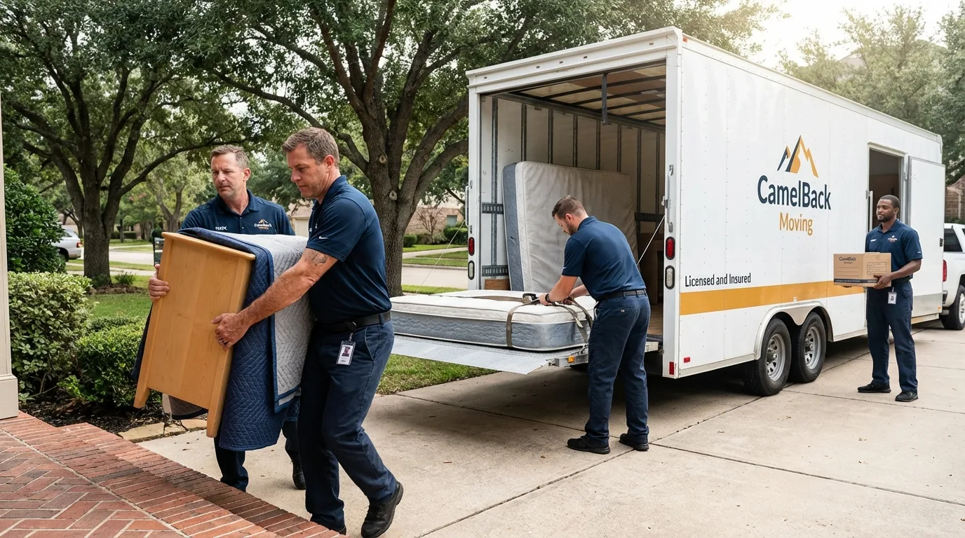 Crew loading residential truck for cross-state move from Toledo, IA