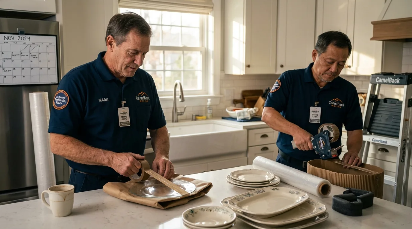 Professional crew packing kitchen dishware in Toledo, IA
